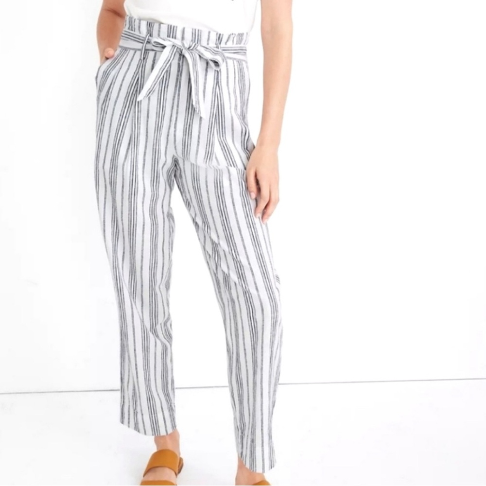 Madewell Linen Blend Striped Tie-Waist Pants